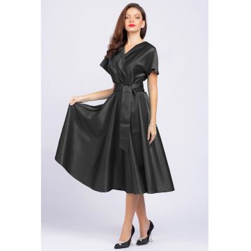 Rochie midi evazata cu aspect satinat