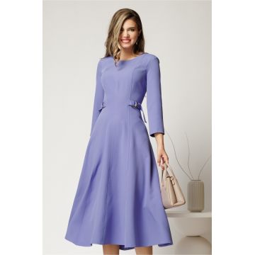 Rochie midi lila din stofa in clos cu catarame in talie