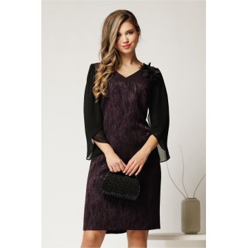 Rochie midi mov de ocazie cu fir lurex si floare