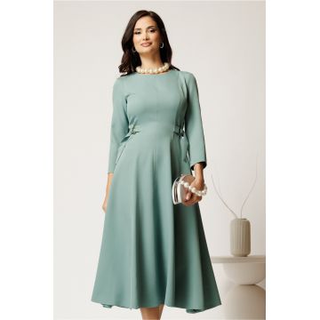 Rochie midi verde mint din stofa in clos cu catarame in talie