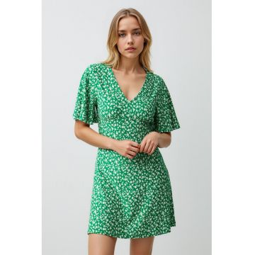 Rochie mini cu croiala in A si model floral