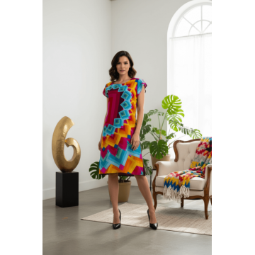 Rochie multicolora cu imprimeu geometric