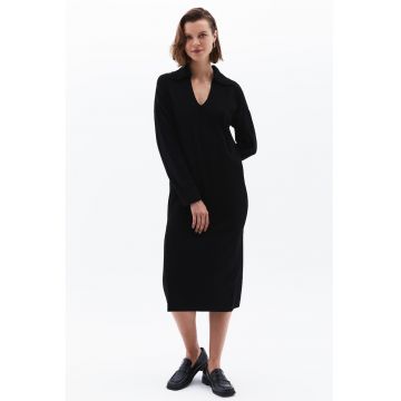 Rochie-pulover cu decolteu in V - Negru -