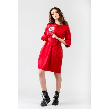 Rochie supradimensionata din bumbac cu cordon in talie