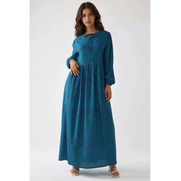 Rochie A -  imprimeu - guler rotund - textil