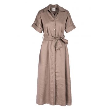 Rochie camasa midi cu buzunare si cordon