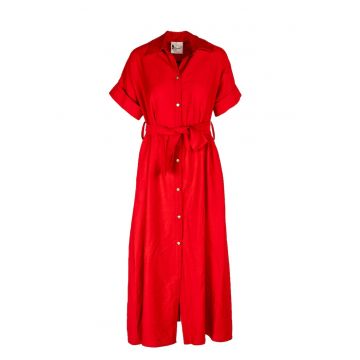 Rochie camasa midi cu buzunare si cordon