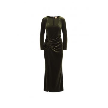 Rochie cu aspect de catifea - fronseuri si slit lateral