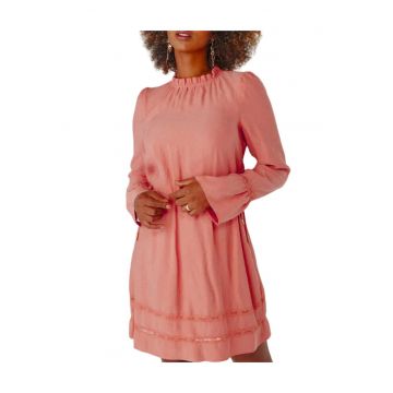 Rochie cu maneca lunga si guler scurt cu volane -