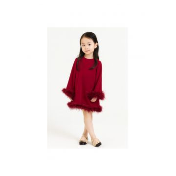 Rochie cu maneci lungi si garnituri cu puf