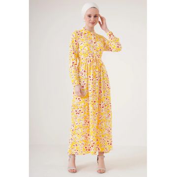 Rochie dama maxi  BDART cu model floral - galben - viscoza