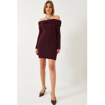 Rochie de dama -  fara bretele - tricotata - visinie - material acrilic -