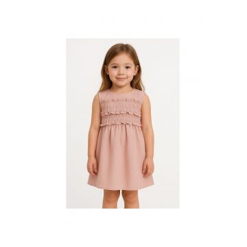 Rochie din amestec de in fara maneci cu garnituri cu pliuri