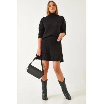 Rochie eleganta -  set tricotat - guler inalt - negru - tricot -