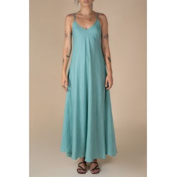 Rochie lunga A line din in Aqua