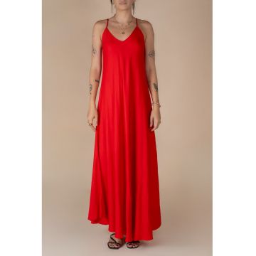 Rochie lunga A line din in Red