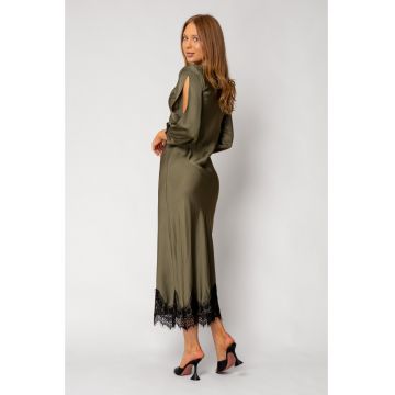 Rochie lunga cu dantela Kaki 18258