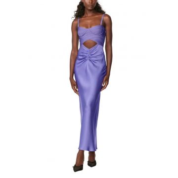 Rochie lunga - de ocazie cu o bustiera decoltata din bandaj emblematic si fusta din matase drapata