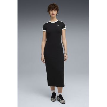 Rochie lunga din amestec de bumbac cu croiala cambrata