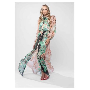 Rochie lunga din voal cu imprimeu tropical