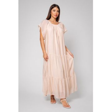 Rochie lunga mix de matase Beige 13160