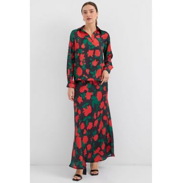 Rochie -  maneca lunga - imprimeu floral - multicolor - material poliviscon