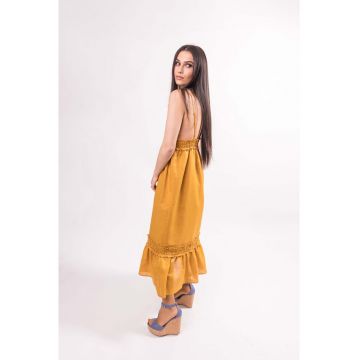 Rochie maxi cu decolteu in V si insertii elastice