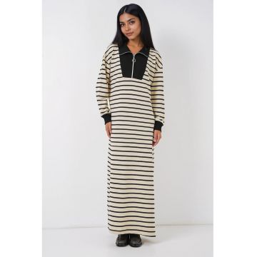 Rochie maxi -  cu dungi - guler cu fermoar