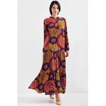 Rochie maxi  cu papion - multicolor - poliester-lycra