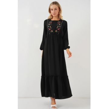 Rochie maxi dama -  brodata - poliester/elastan - negru