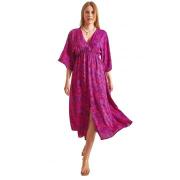 Rochie maxi dama  decolteu in V - viscoza - roz -