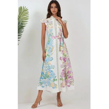 Rochie maxi dama -  imprimeu floral - multicolor - textil