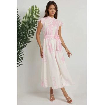 Rochie maxi dama -  imprimeu floral - roz - textil
