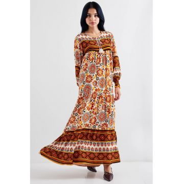 Rochie maxi dama -  inchidere cu snur - viscoza - multicolor