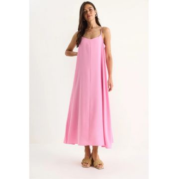 Rochie maxi dama -  poliester/bumbac - roz