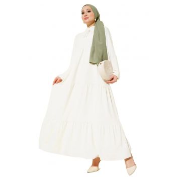 Rochie maxi dama -  poliester/lycra - croiala lejera - alb