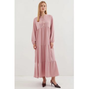 Rochie maxi dama -  poliester/lycra - croiala lejera - roz deschis