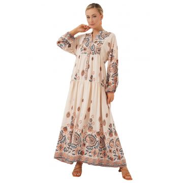 Rochie maxi dama -  viscoza - cu imprimeu - decolteu V - multicolor -