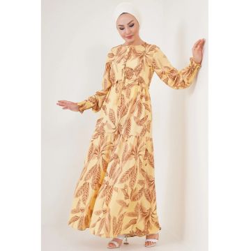 Rochie maxi dama -  viscoza - decolteu rotund - galben