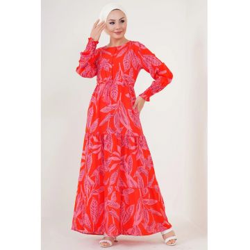 Rochie maxi dama -  viscoza - decolteu rotund - rosu