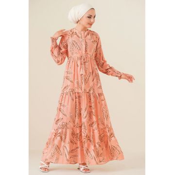 Rochie maxi dama  viscoza - decolteu rotund - roz