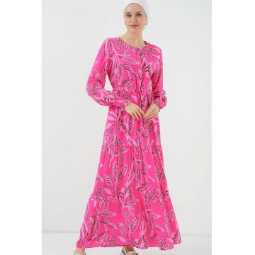Rochie maxi dama -  viscoza - decolteu rotund - roz