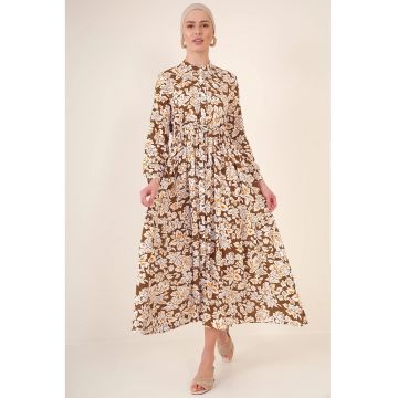 Rochie maxi dama  viscoza - floral - decolteu rotund - multicolor