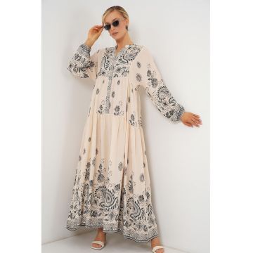 Rochie maxi -  decolteu in V - inchidere cu nasturi - viscoza