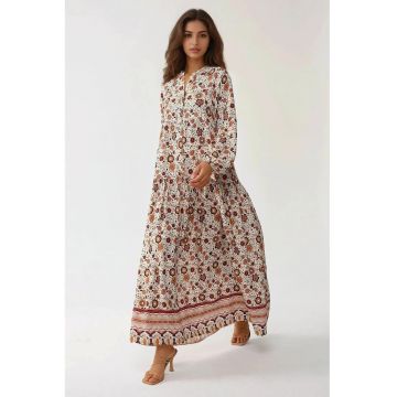 Rochie maxi -  decolteu in V - multicolor - textil