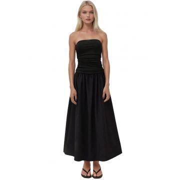 Rochie maxi -  fara bretele - detaliu volan - neagra - textil