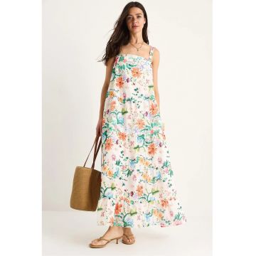 Rochie maxi -  guler patrat - flori - multicolor - poliester