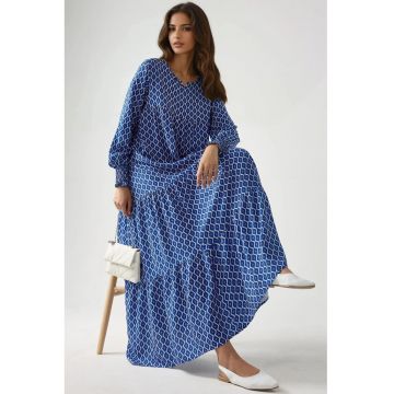 Rochie maxi  imprimeu - albastra - viscoza