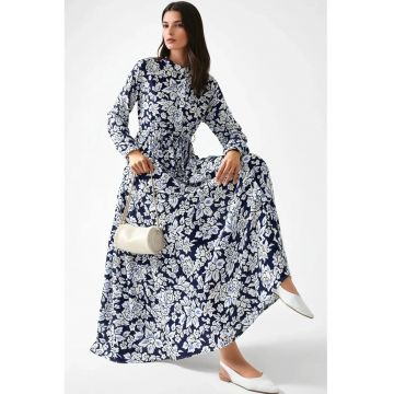 Rochie maxi -  imprimeu - albastru - textil