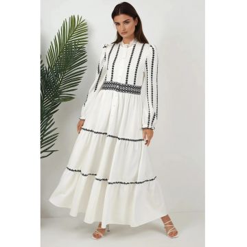 Rochie maxi - imprimeu floral - alb - material gros Rochie maxi - imprimeu floral - alb - material gros